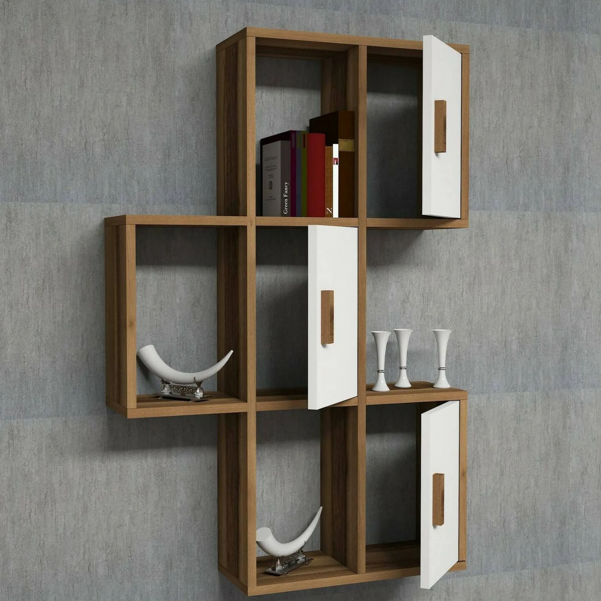 Mensola Arsie, 50x20h113 cm, Noce e Bianco<Dmora Sale
