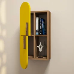 Mensola Nesat, 35x22 h60 cm, Noce e Giallo<Dmora Discount