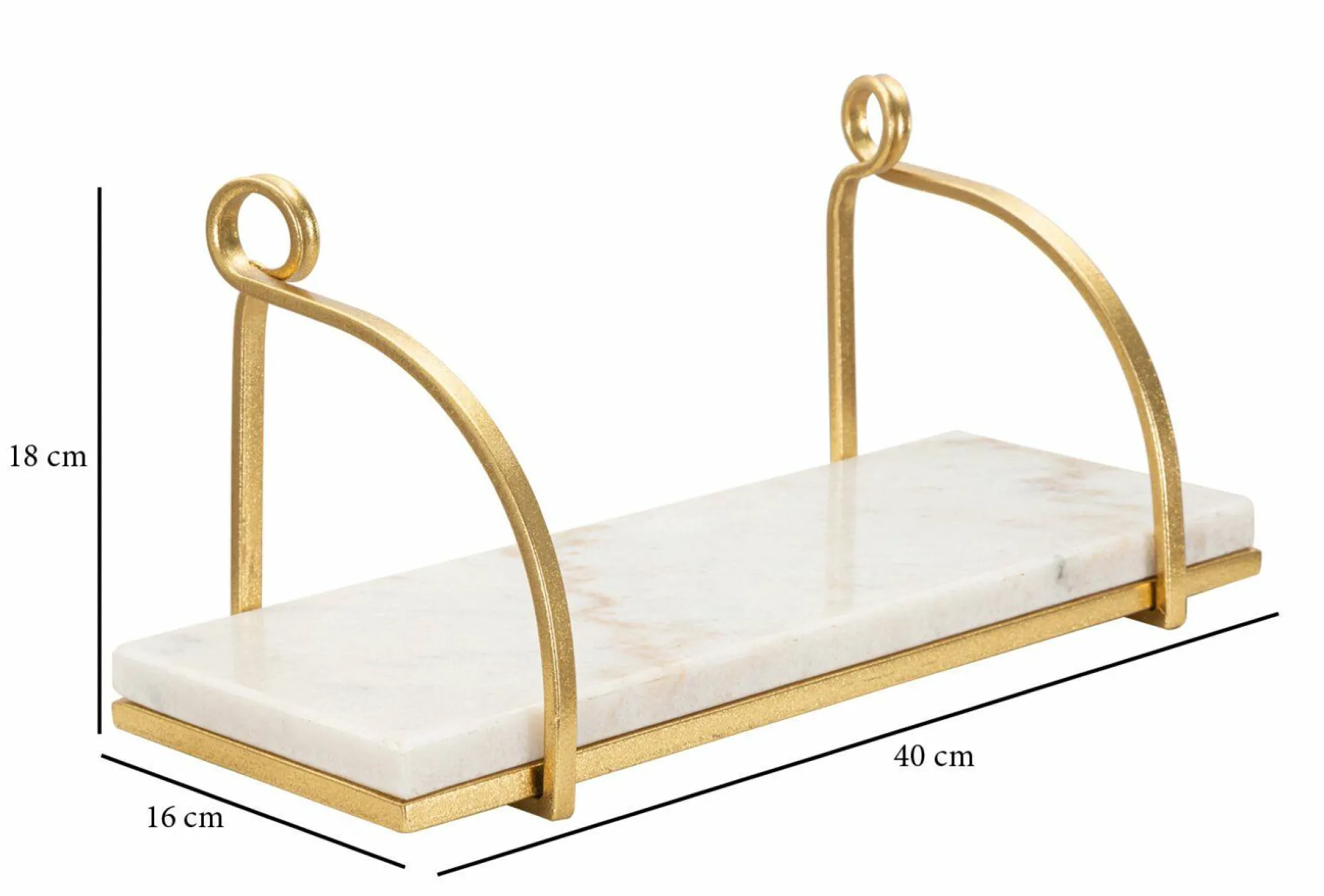 Mensola Paci, 40x16 h18 cm, Bianco e Oro<Dmora Shop