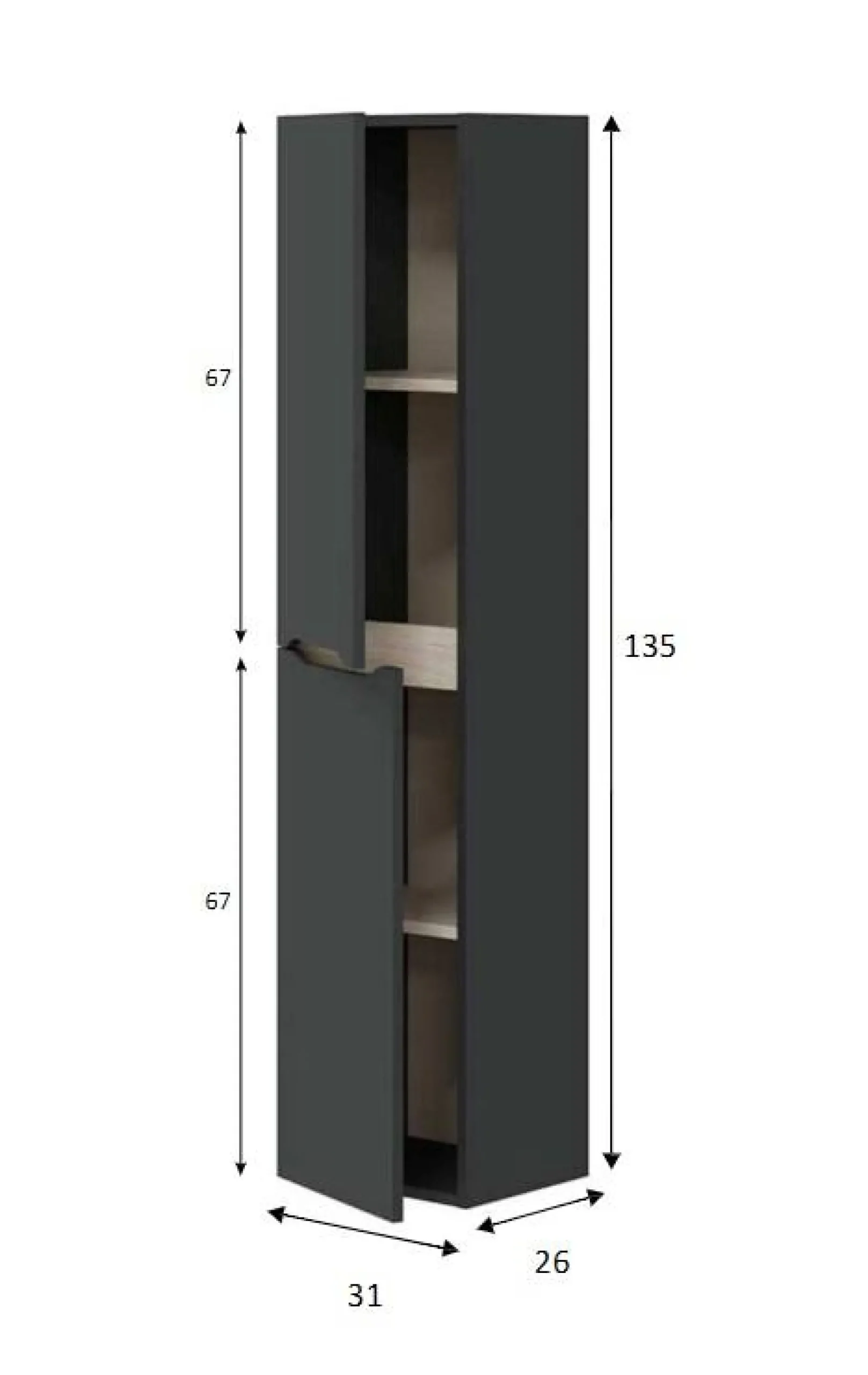 Mobile colonna Arissa, 31x26h135 cm, Antracite e Rovere<Dmora Cheap