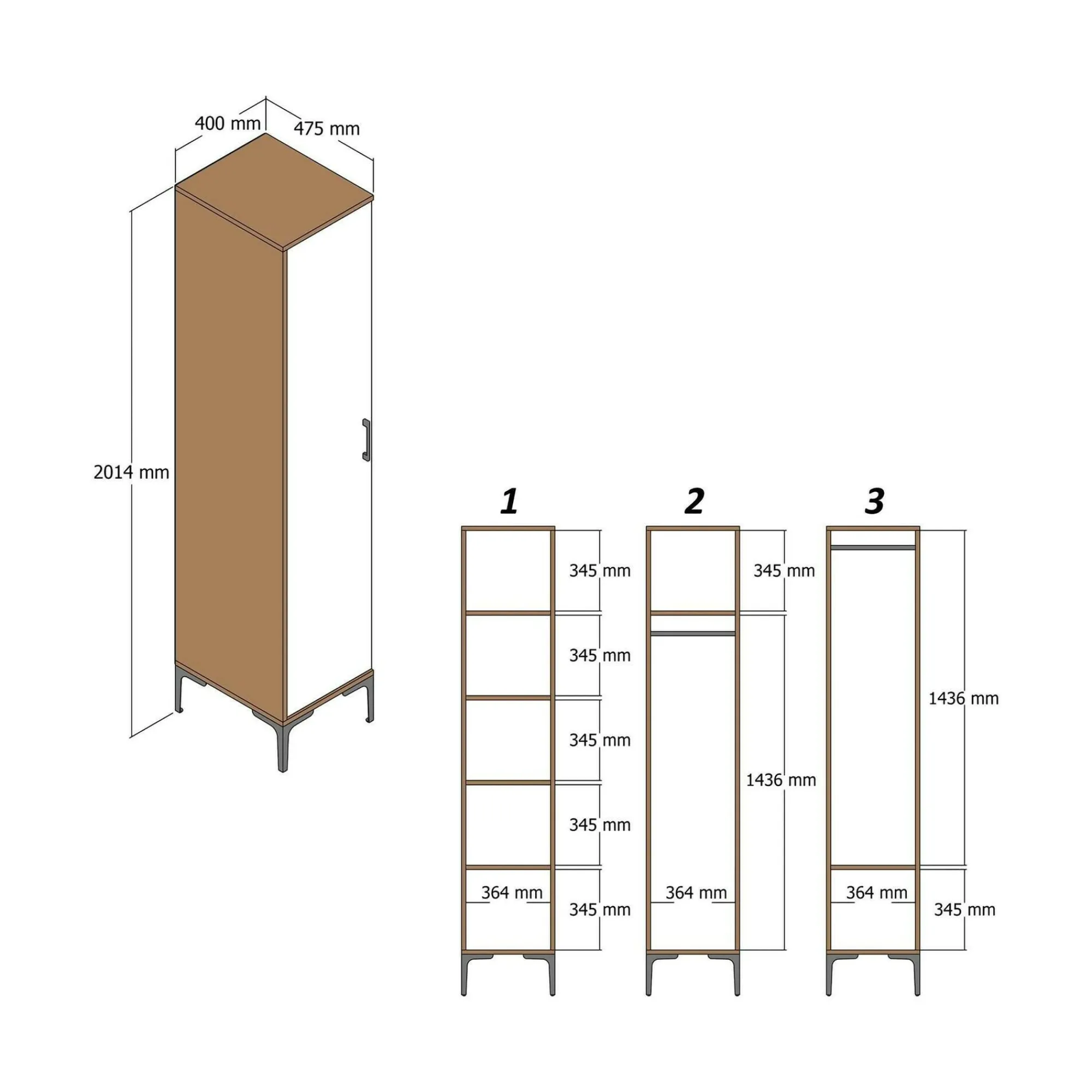 Mobile colonna Asfodelo, 40x201h48 cm, Noce e Bianco<Dmora Outlet