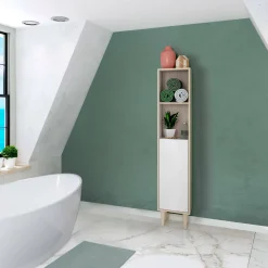 Mobile colonna Lazzarina, 30x25h150 cm, Rovere e Bianco lucido<Dmora Cheap