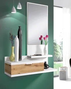 Mobile da ingresso Adina, 81x29h116 cm, Bianco e Rovere nodi<Dmora Best