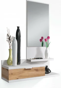 Mobile da ingresso Adina, 81x29h116 cm, Bianco e Rovere nodi<Dmora Best