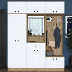 Mobile da ingresso Adonis, 180x38 h226 cm, Noce e Bianco<Dmora Clearance
