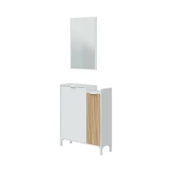 Mobile da ingresso Alambicco, 77x24h91 cm, Bianco e Rovere<Dmora Discount