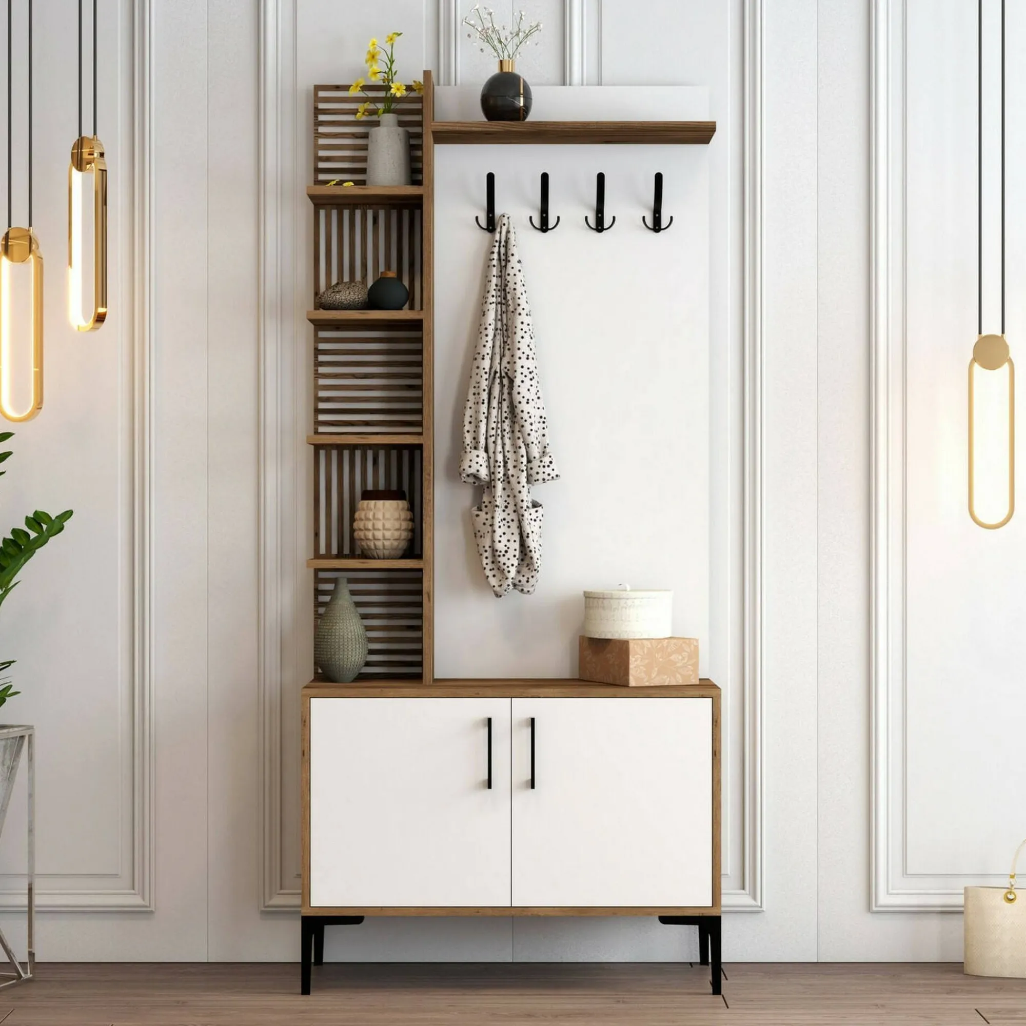 Mobile da ingresso Anja, 90x35h200 cm, Noce e Bianco<Dmora Best Sale