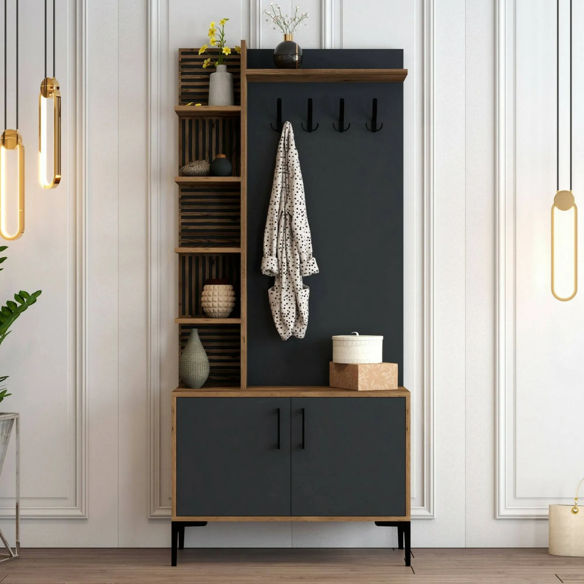 Mobile da ingresso Anja, 90x35h200 cm, Noce e Antracite<Dmora Outlet