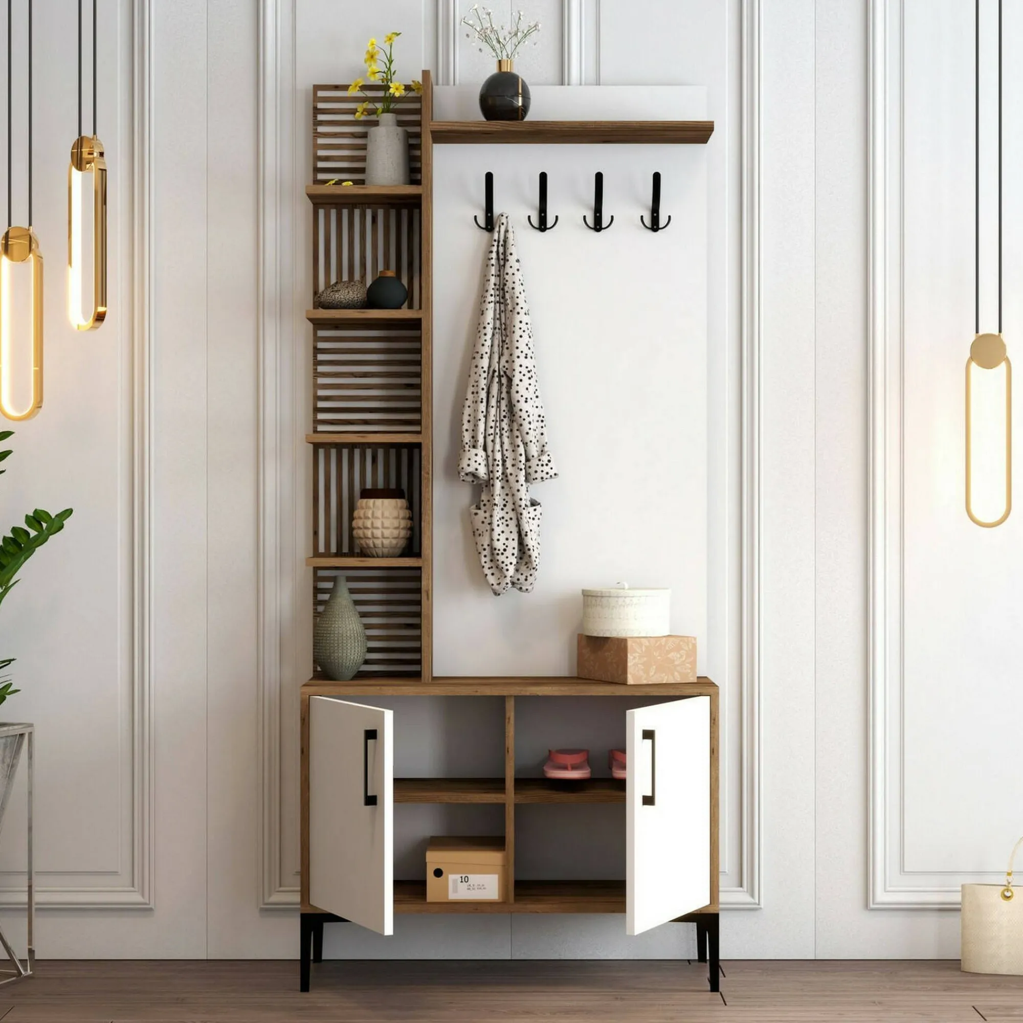 Mobile da ingresso Anja, 90x35h200 cm, Noce e Bianco<Dmora Best Sale