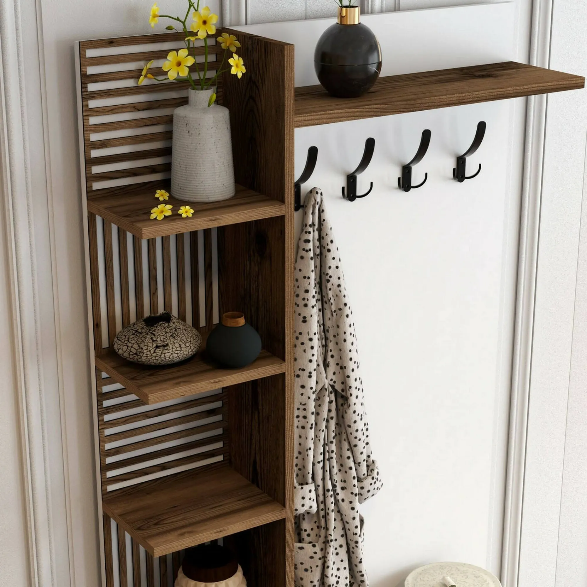 Mobile da ingresso Anja, 90x35h200 cm, Noce e Bianco<Dmora Best Sale