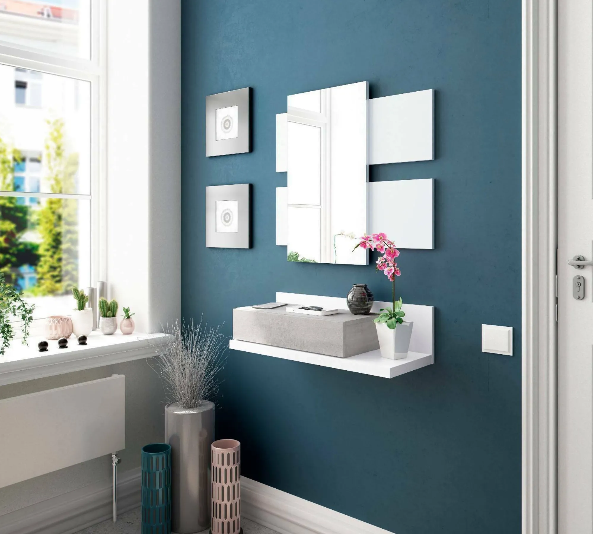 Mobile da ingresso Anro, 75x29h90 cm, Bianco e Cemento<Dmora Best Sale