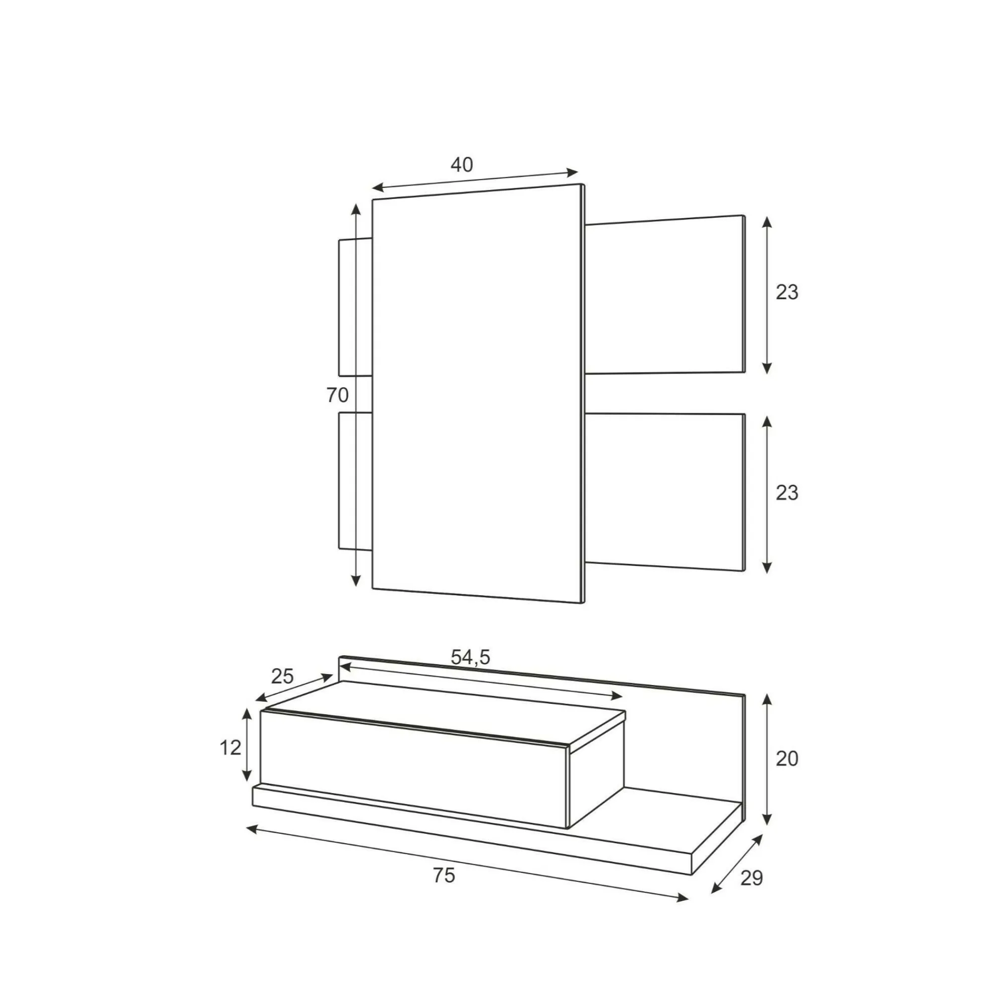 Mobile da ingresso Anro, 75x29h90 cm, Bianco lucido e Noce<Dmora Cheap