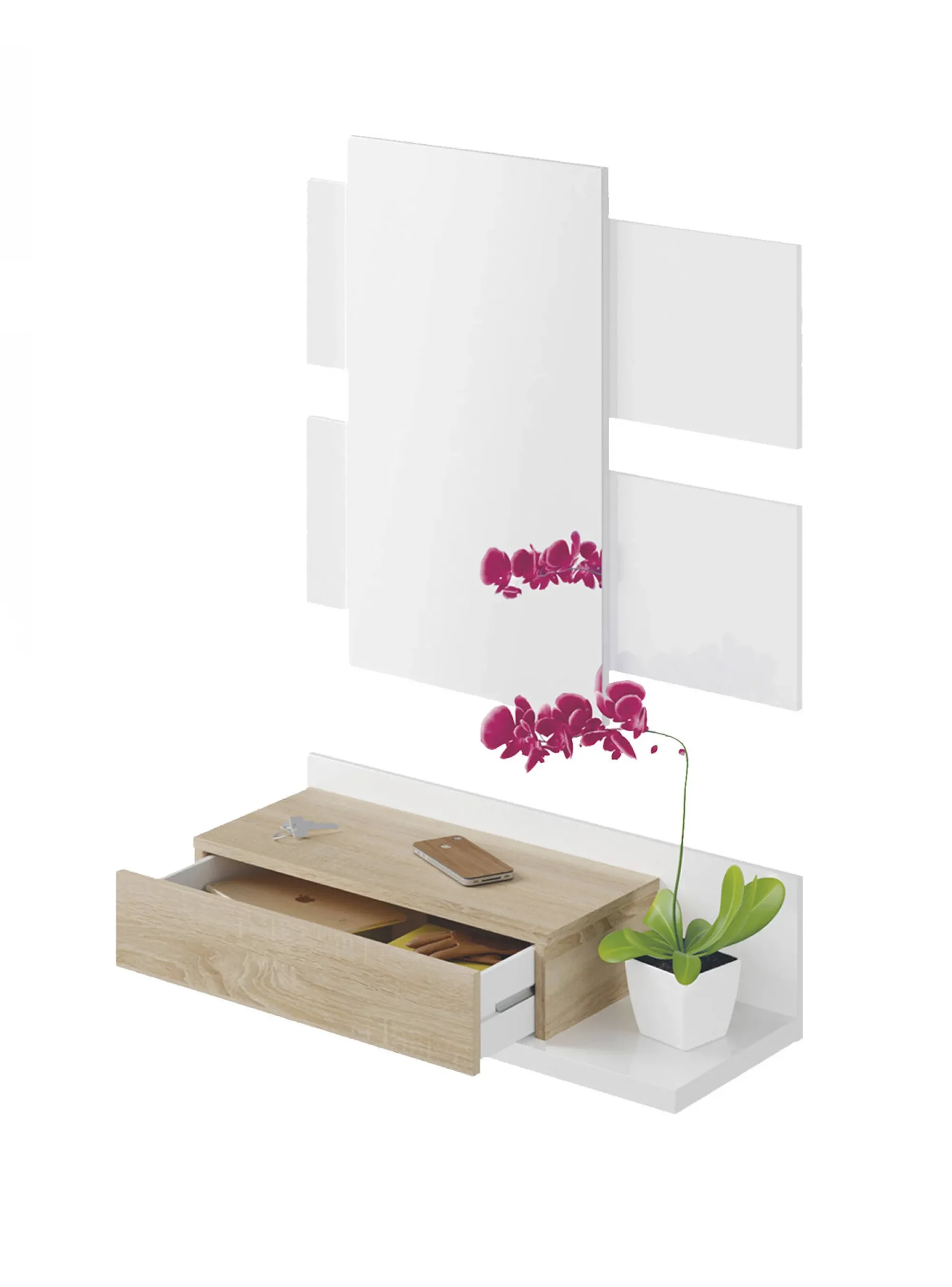Mobile da ingresso Anro, 75x29h90 cm, Bianco lucido e Noce<Dmora Cheap