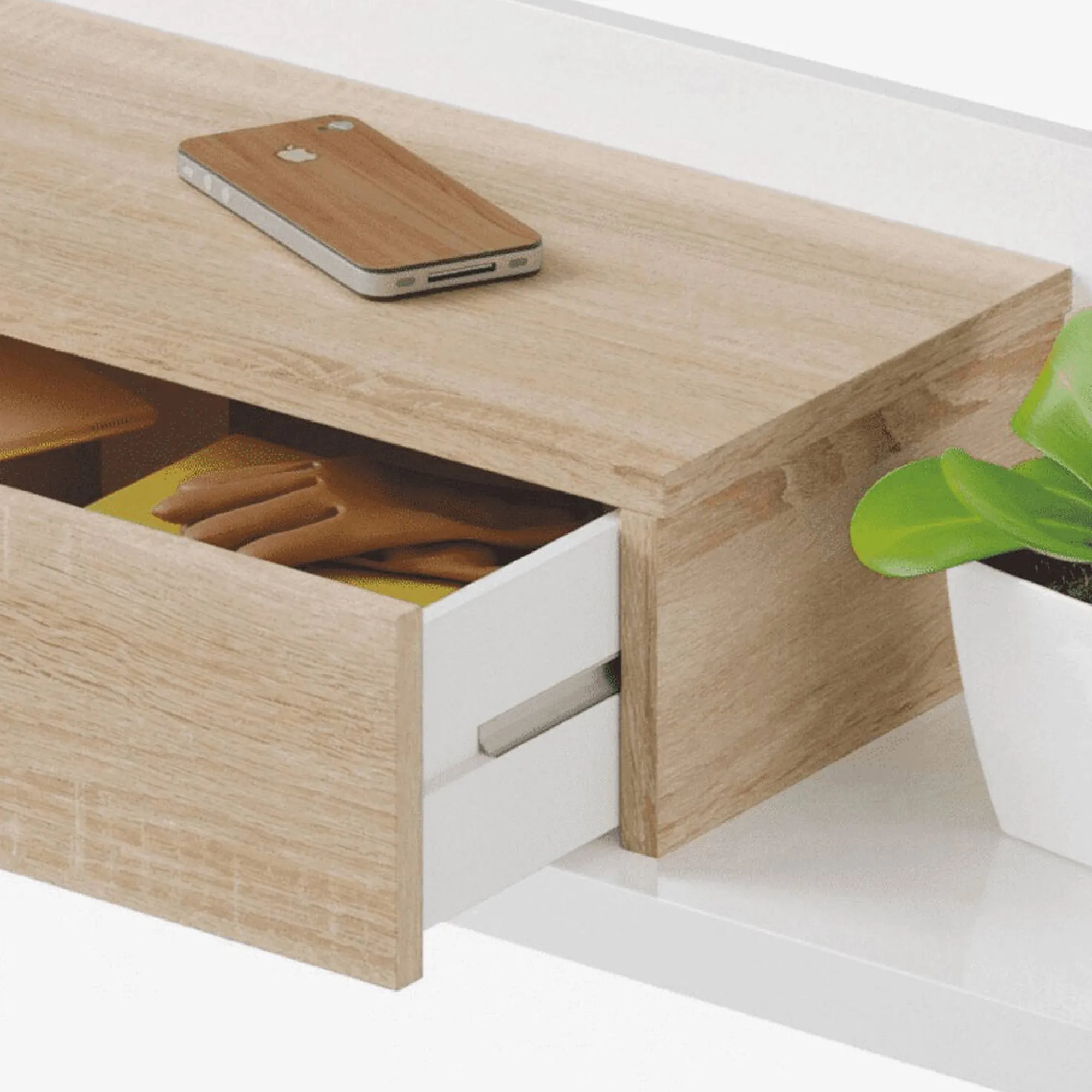 Mobile da ingresso Anro, 75x29h90 cm, Bianco lucido e Noce<Dmora Cheap