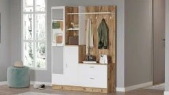 Mobile da ingresso Anumali, 140x37h182 cm, Quercia e Bianco<Dmora Sale