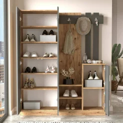 Mobile da ingresso Arcibaldo, 147x38h180 cm, Quercia e Antracite<Dmora Shop