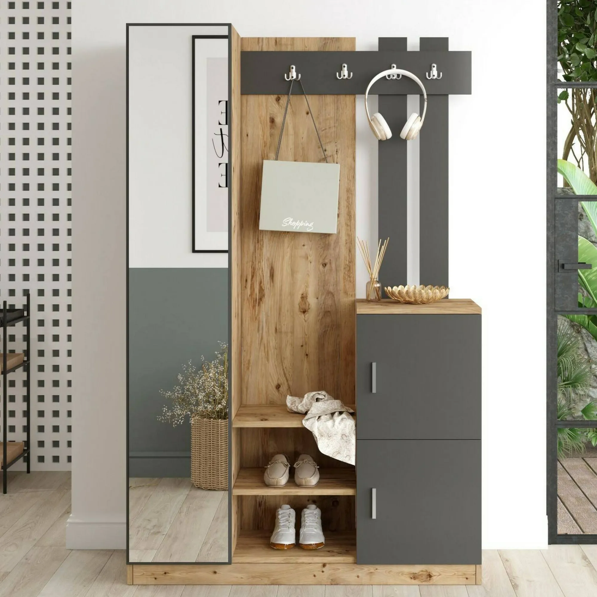 Mobile da ingresso Arco, 114x38h180 cm, Quercia e Antracite<Dmora New