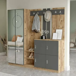Mobile da ingresso Artin, 187x38h180 cm, Quercia e Antracite<Dmora Store