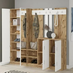 Mobile da ingresso Artin, 187x38h180 cm, Quercia e Bianco<Dmora Discount