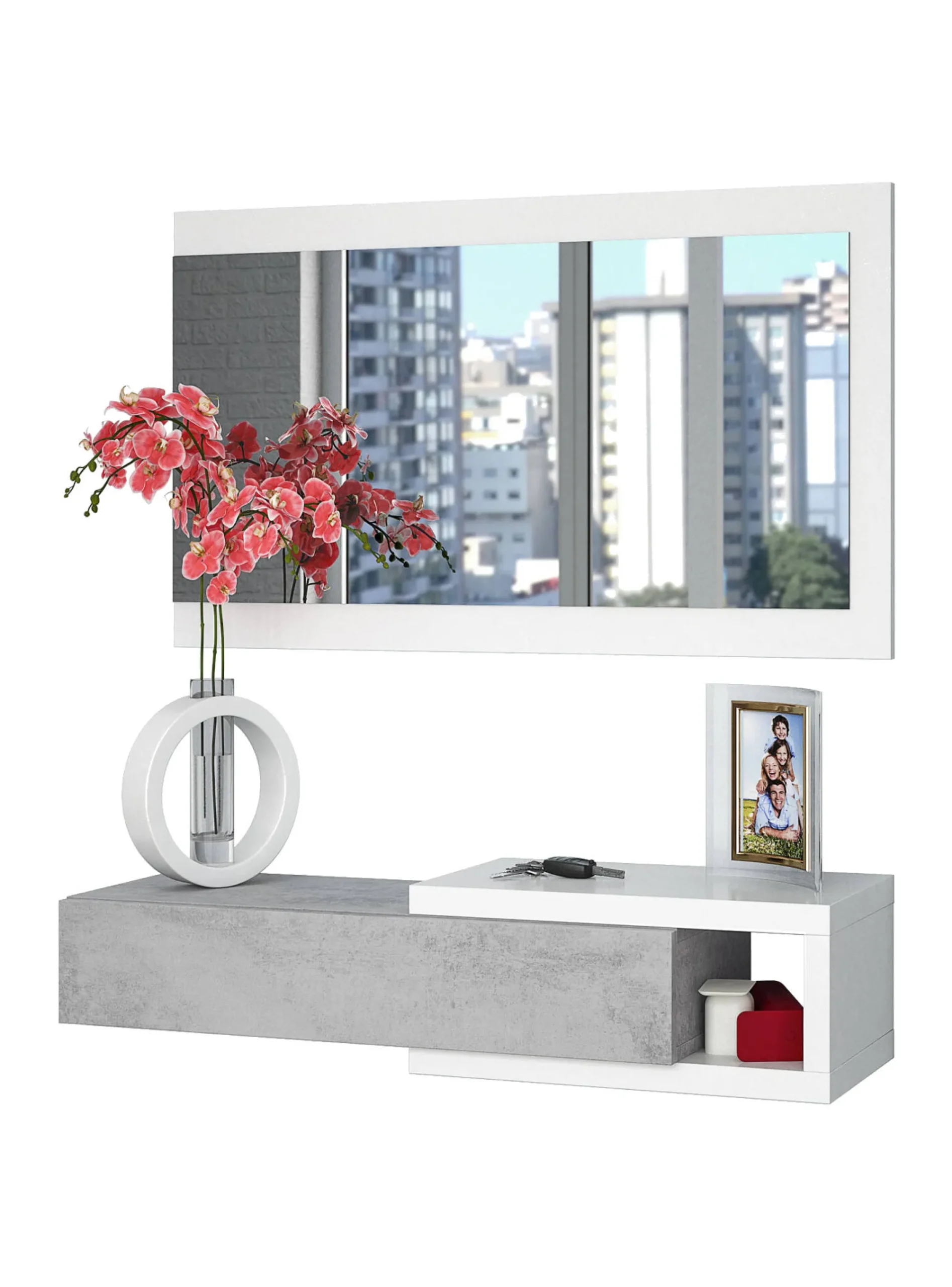 Mobile da ingresso Arty, 95x26h69 cm, Bianco e Cemento<Dmora Online
