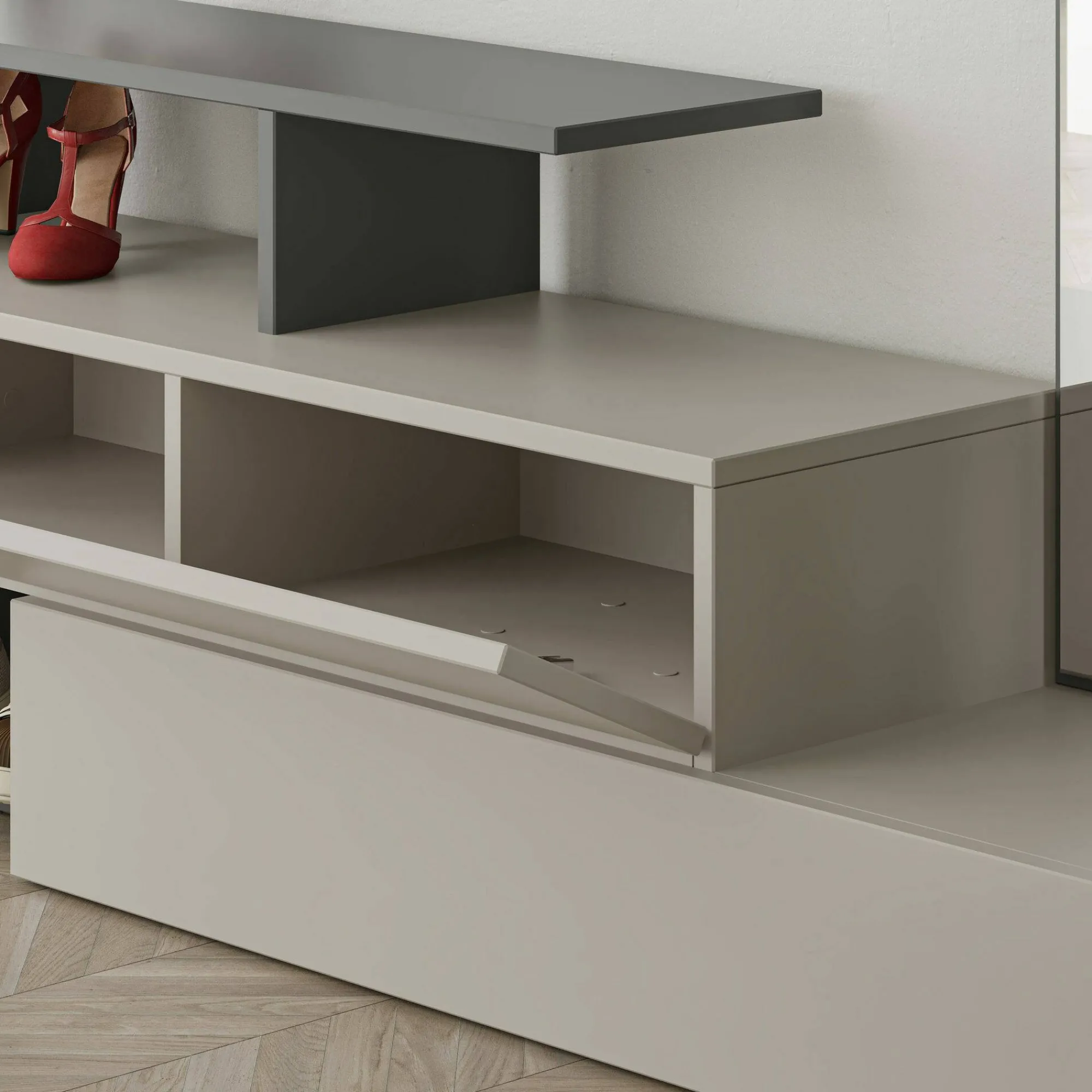 Mobile da ingresso Ascari, 137x35h55 cm, Tortora e Antracite<Dmora Store