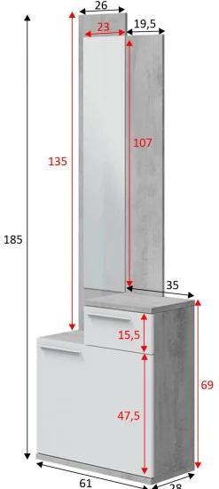 Mobile da ingresso Azzurro, 61x28h185 cm, Cemento e Bianco lucido<Dmora Cheap