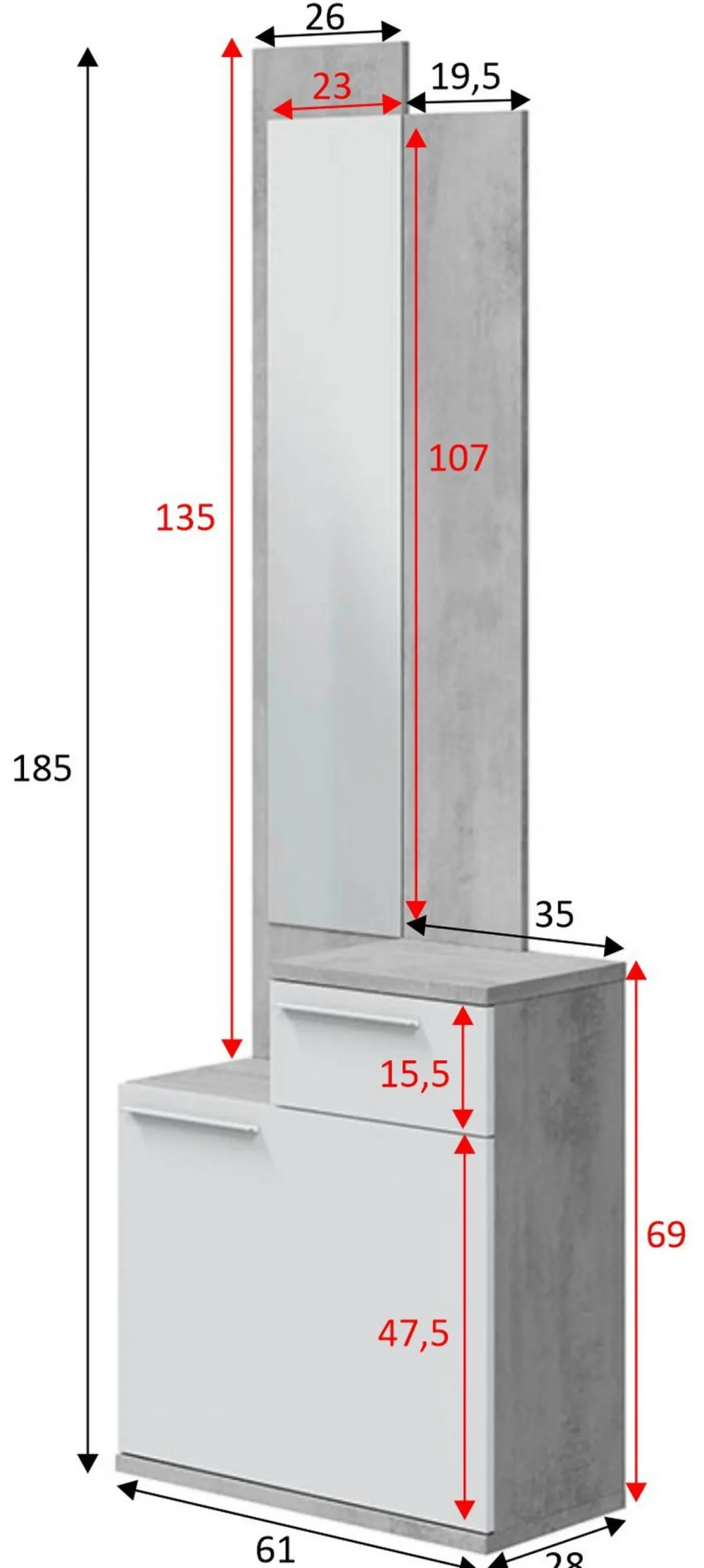 Mobile da ingresso Azzurro, 61x28h185 cm, Cemento e Bianco lucido<Dmora Cheap