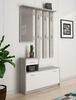 Mobile da ingresso Daa, 100x26h190 cm, Bianco e Cemento<Dmora Fashion