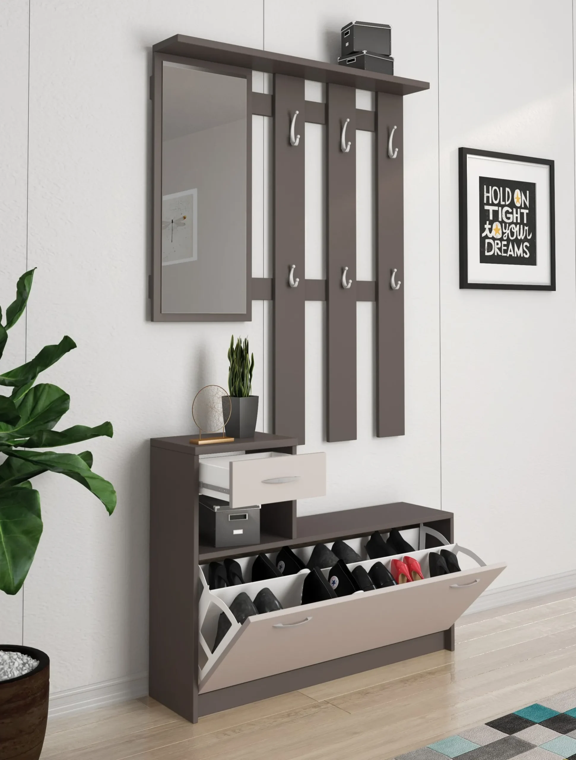 Mobile da ingresso Daa, 100x26h190 cm, Beige e Grigio<Dmora Fashion
