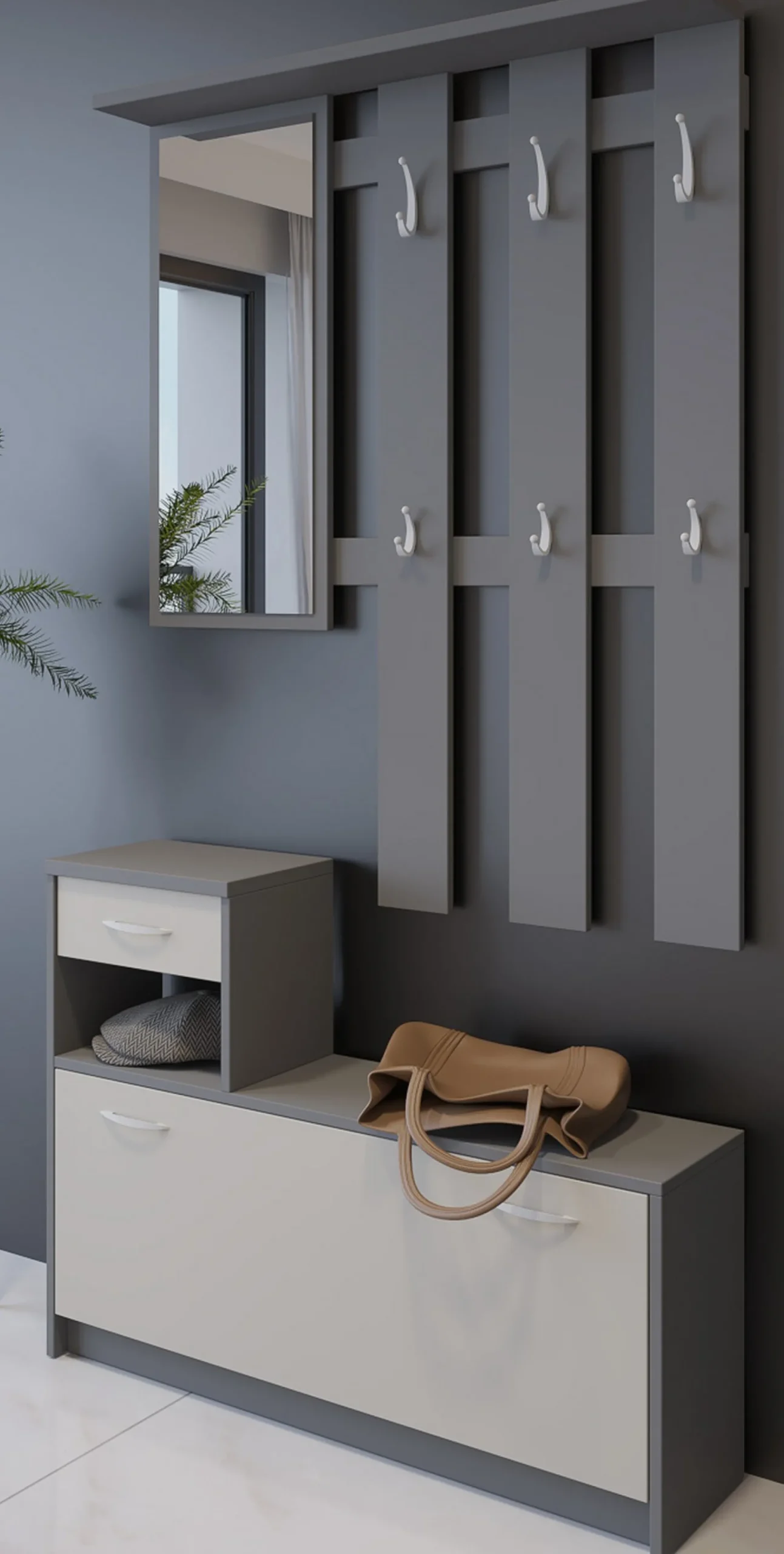Mobile da ingresso Daa, 100x26h190 cm, Beige e Grigio<Dmora Fashion