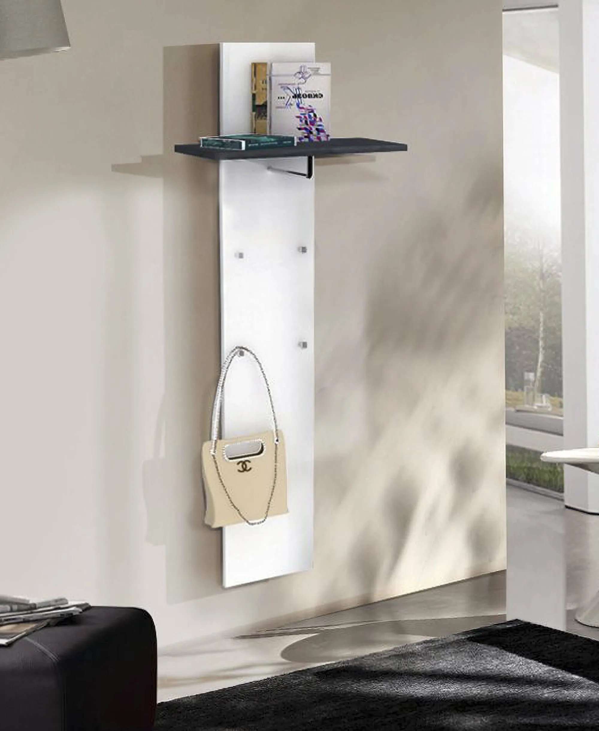 Mobile da ingresso Daaneslan, cm 50x27h140, Bianco lucido e Ardesia<Dmora Best