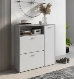 Mobile da ingresso Dabdelazi, 92x27h94 cm, Cemento e Bianco<Dmora Store