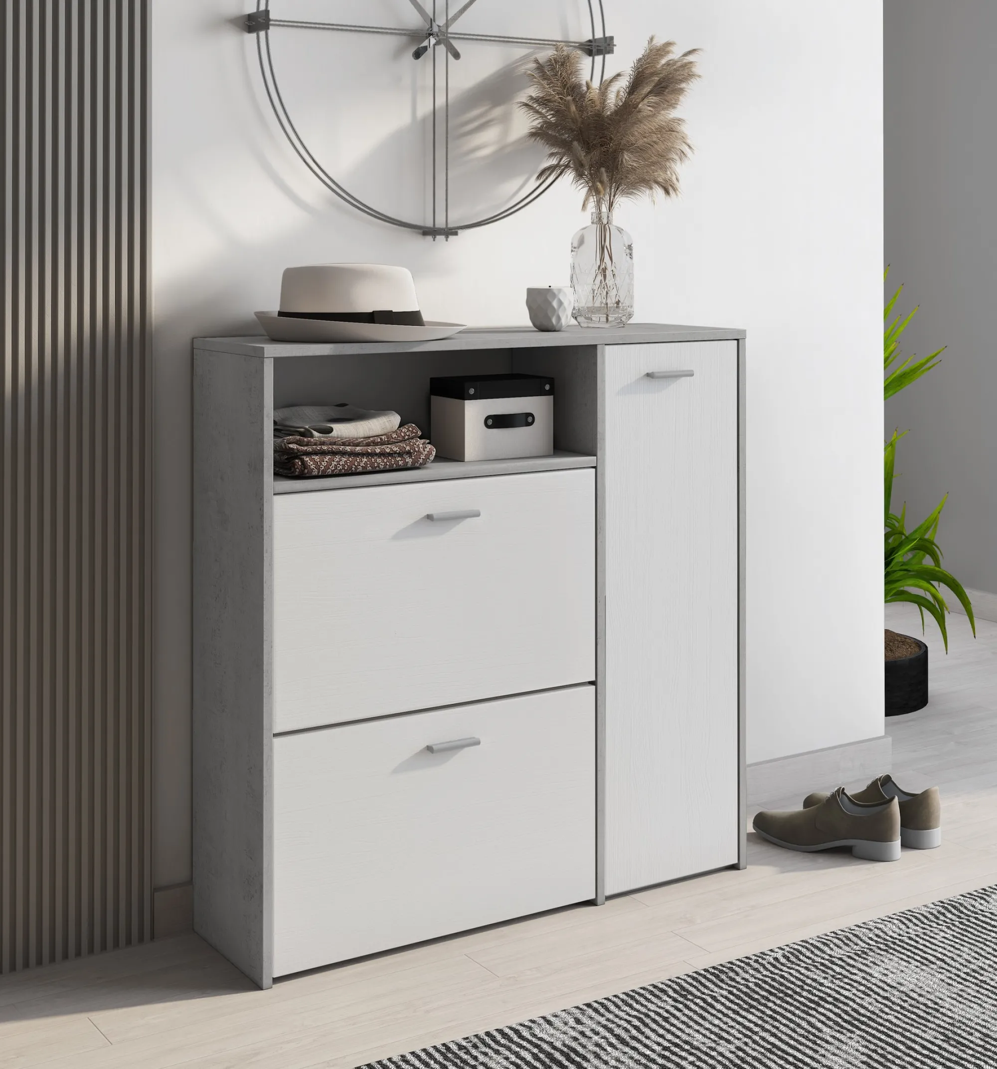 Mobile da ingresso Dabdelazi, 92x27h94 cm, Cemento e Bianco<Dmora Store