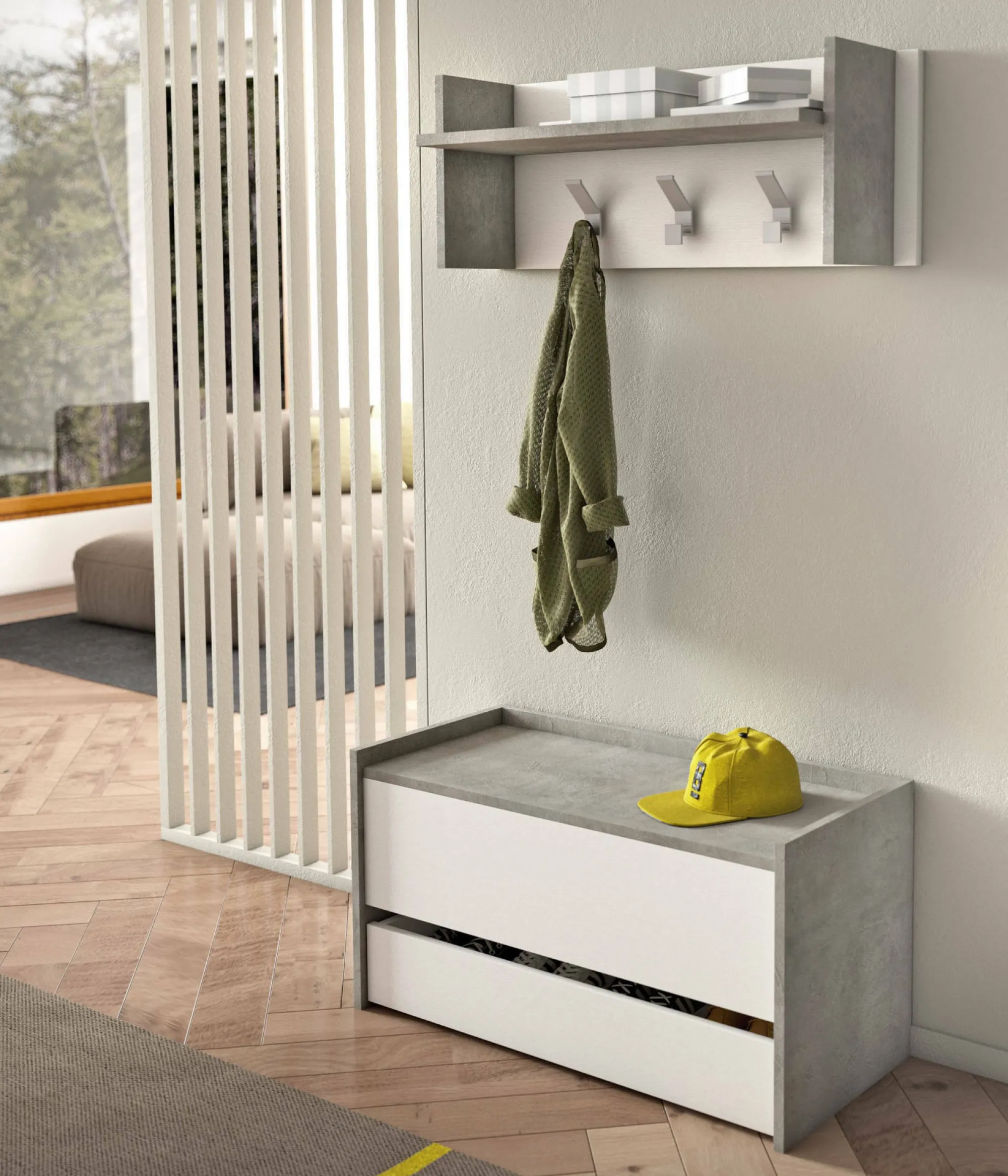 Mobile da ingresso Dap, Cm 50x32h182, Cemento e Bianco<Dmora Sale