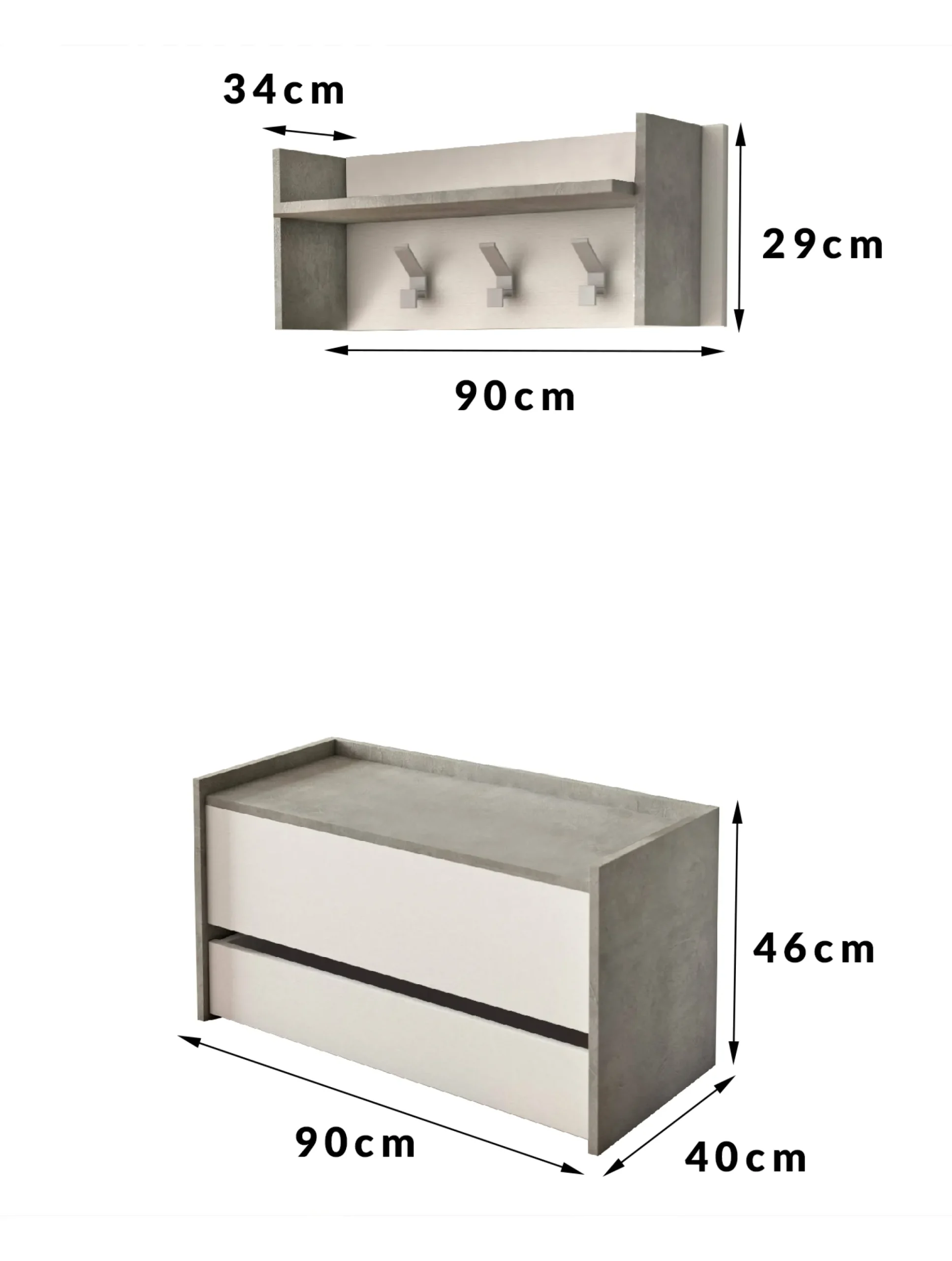 Mobile da ingresso Dap, Cm 50x32h182, Cemento e Bianco<Dmora Sale