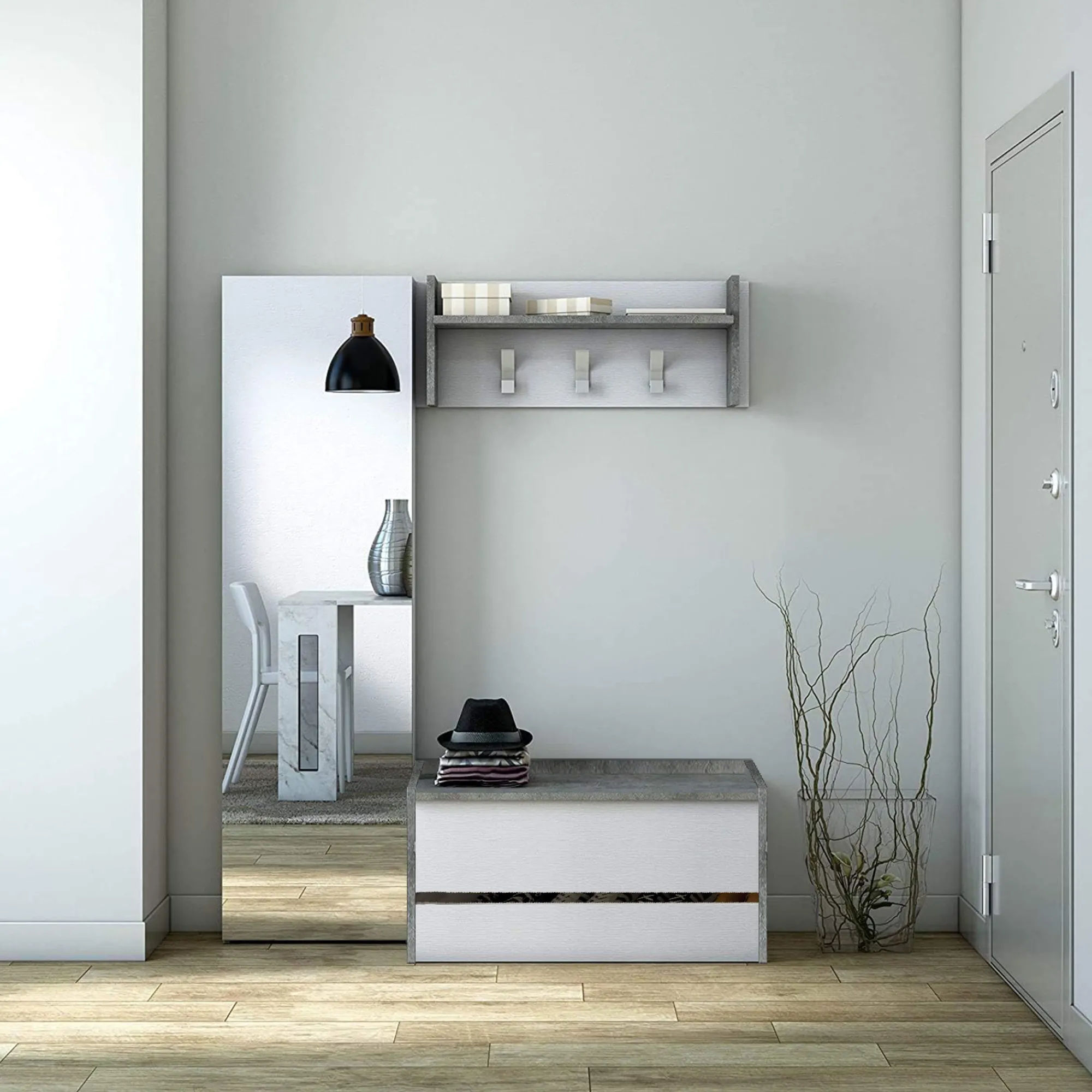Mobile da ingresso Dap, Cm 50x32h182, Cemento e Bianco<Dmora Sale