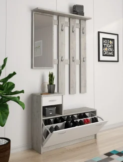 Mobile da ingresso Dbiagin, 100x25h180 cm, Cemento e Bianco<Dmora Store