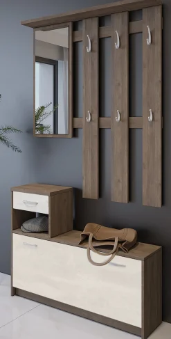 Mobile da ingresso Dbiagin, 100x25h180 cm, Quercia e Bianco<Dmora Best
