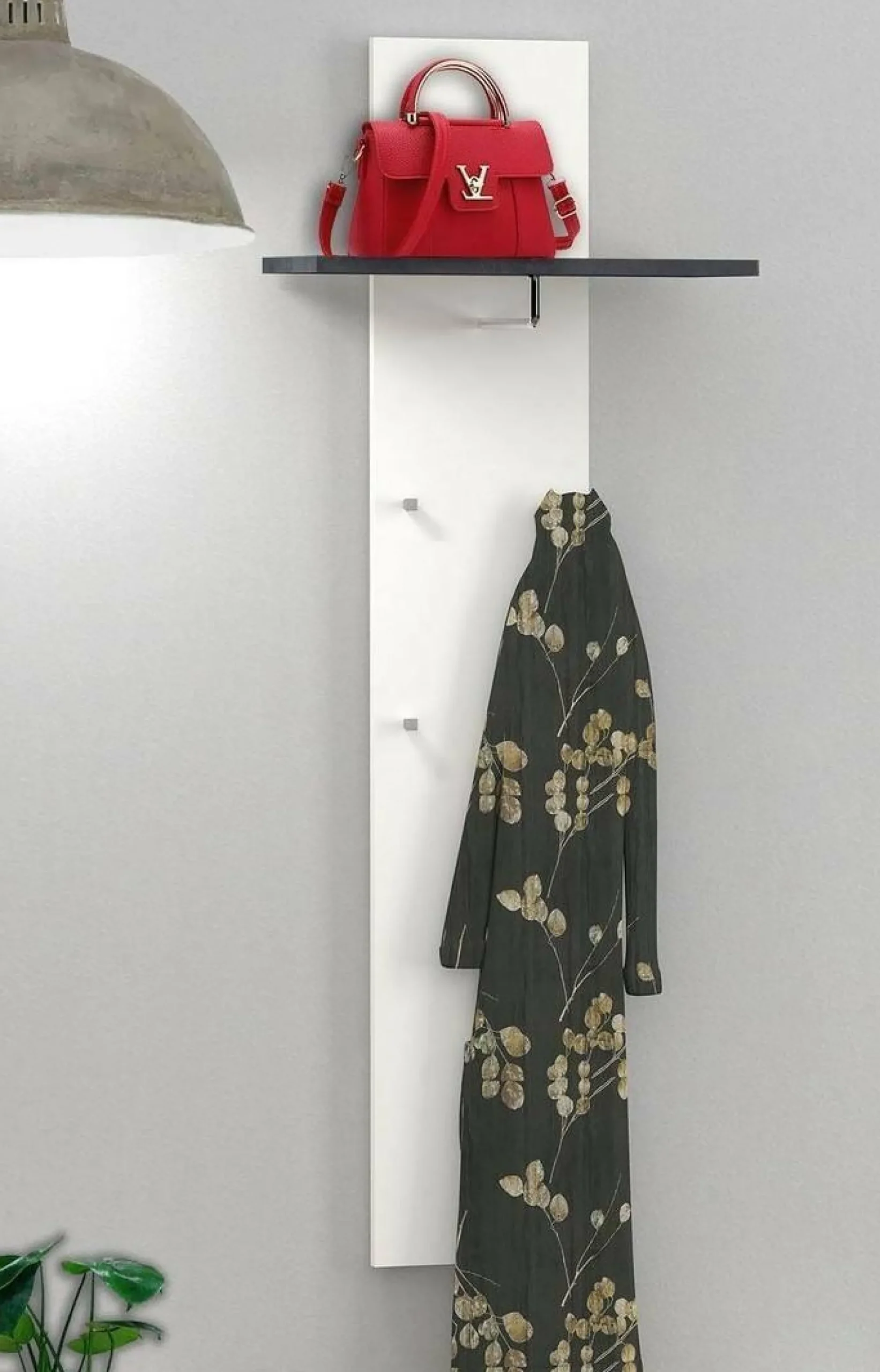 Mobile da ingresso Dlentin, cm 50x27h140, Bianco lucido e Ardesia<Dmora Sale