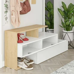 Mobile da ingresso Dmartíne, 137x35h55 cm, Bianco e Rovere<Dmora Sale