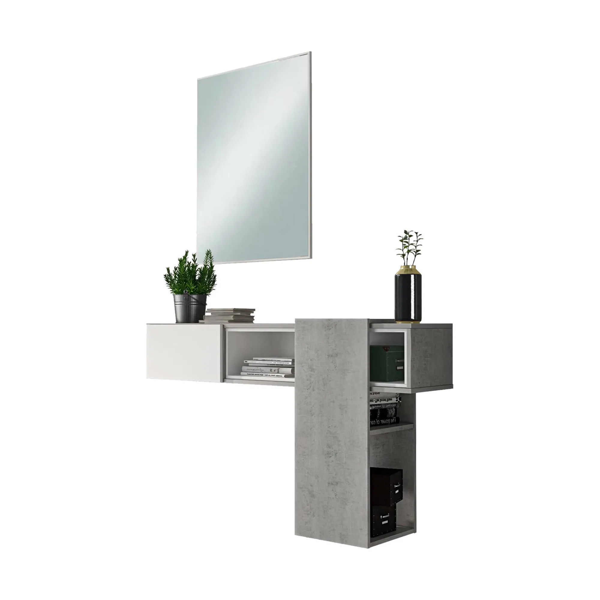 Mobile da ingresso Dpinz, 100x27h75 cm, Cemento e Bianco<Dmora Clearance
