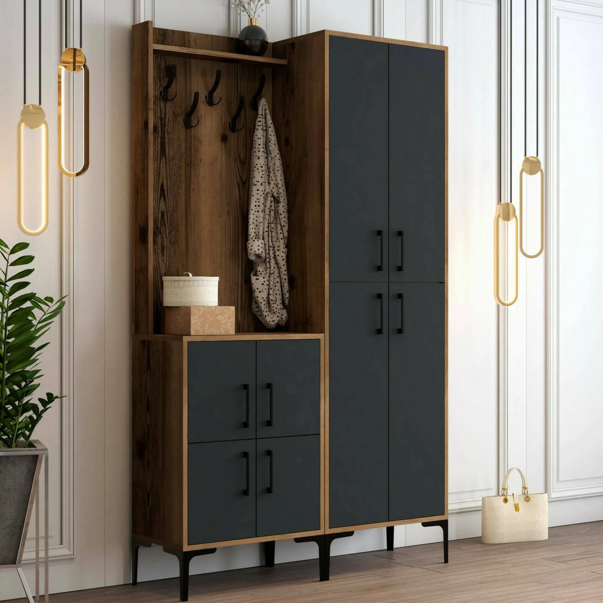 Mobile da ingresso Eufemia, 120x35h200 cm, Noce e Antracite<Dmora Best Sale
