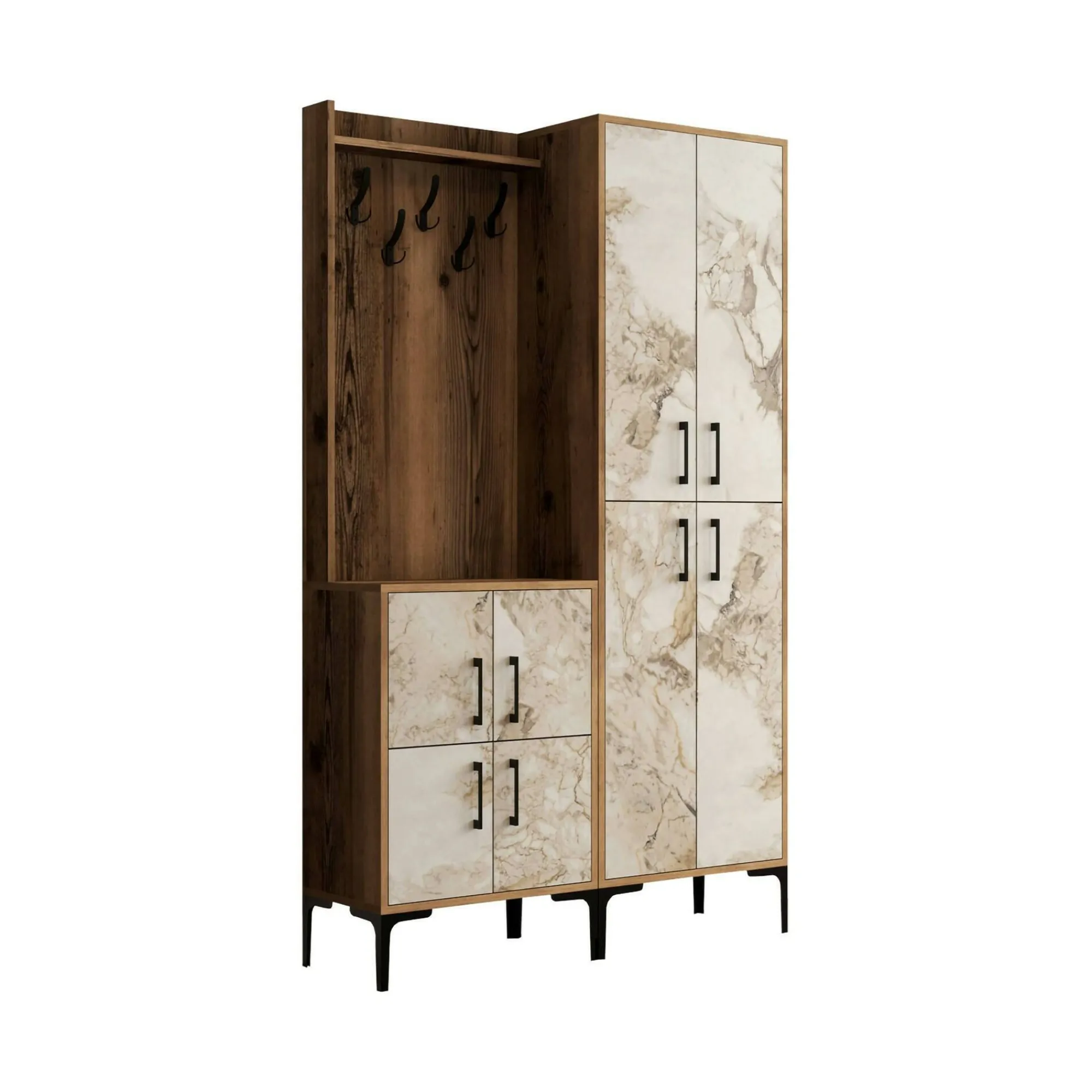 Mobile da ingresso Eufemia, 120x35h200 cm, Noce e Bianco Marmo<Dmora Outlet