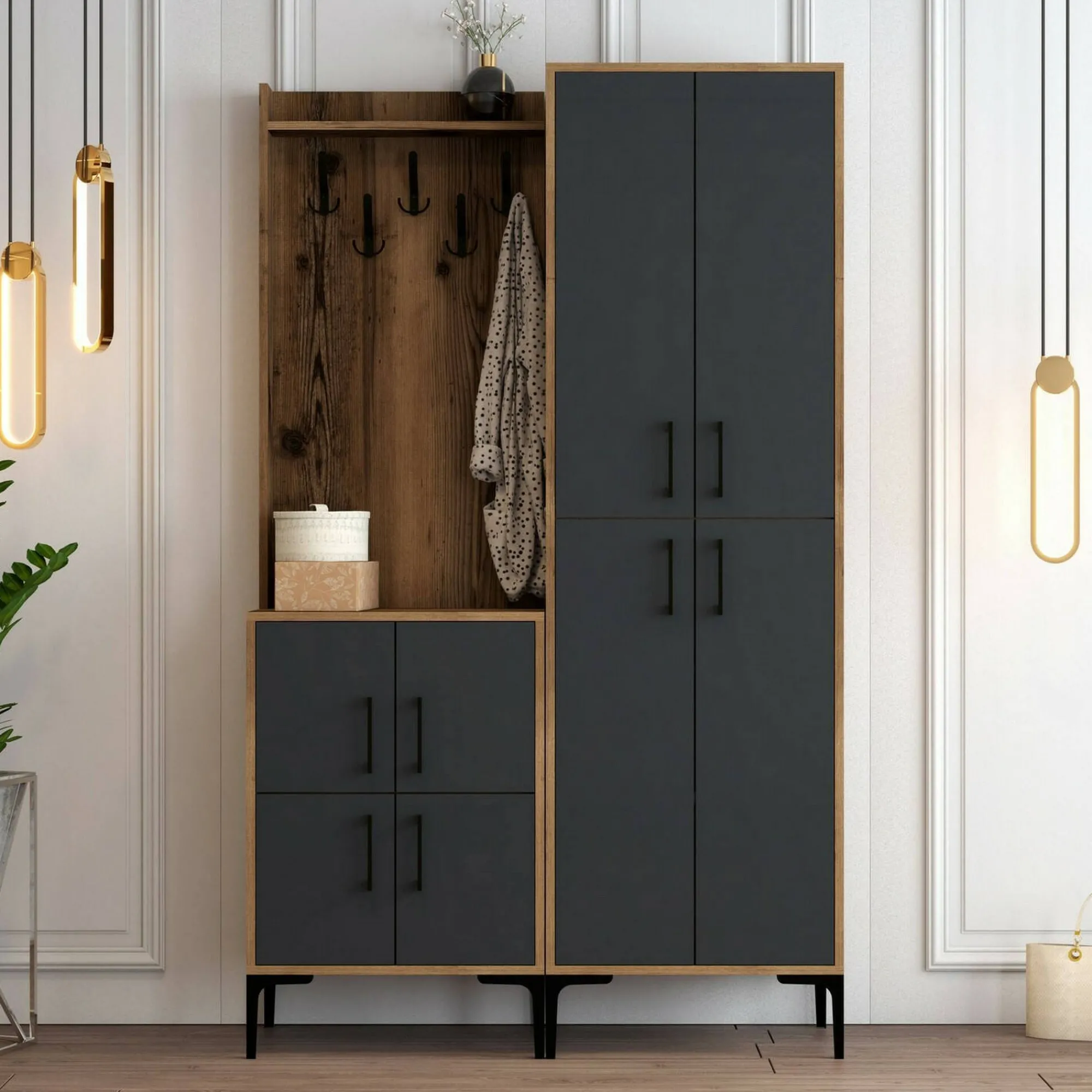 Mobile da ingresso Eufemia, 120x35h200 cm, Noce e Antracite<Dmora Best Sale