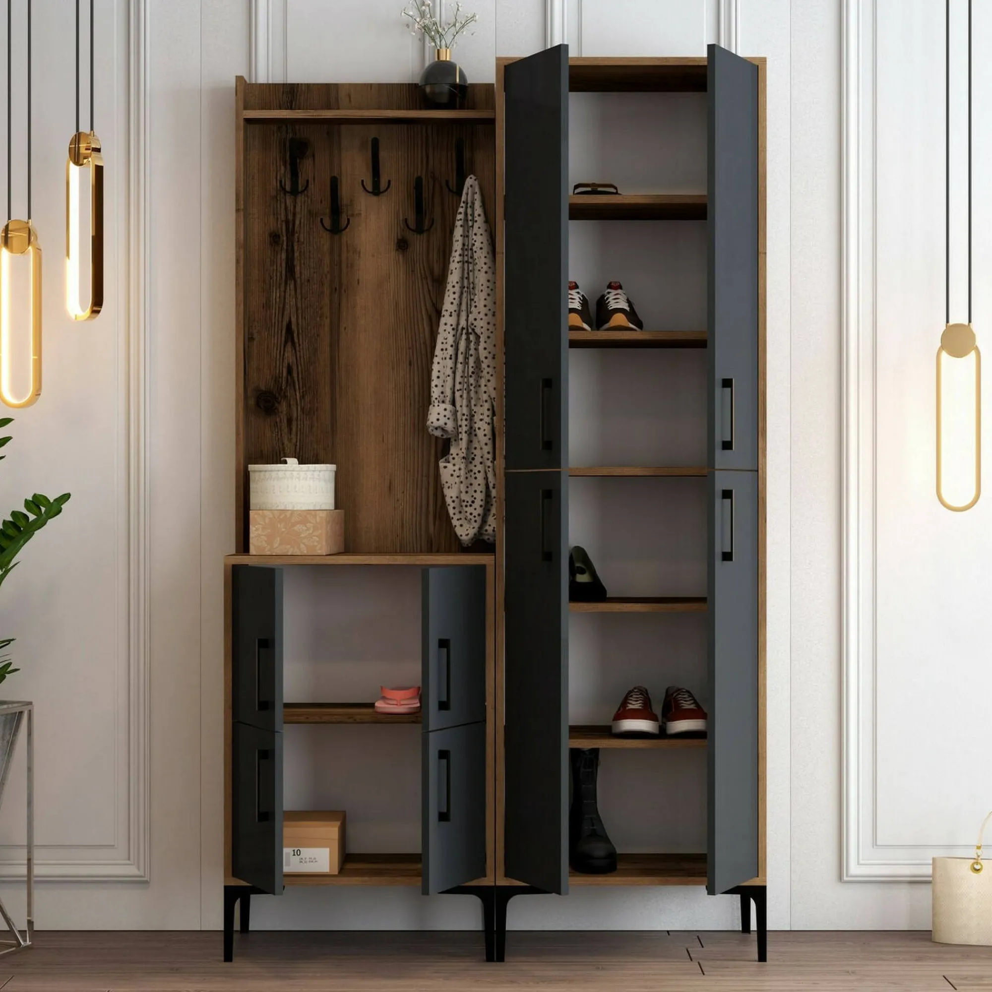 Mobile da ingresso Eufemia, 120x35h200 cm, Noce e Antracite<Dmora Best Sale