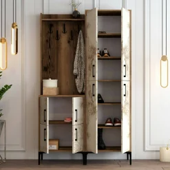 Mobile da ingresso Eufemia, 120x35h200 cm, Noce e Bianco Marmo<Dmora Outlet