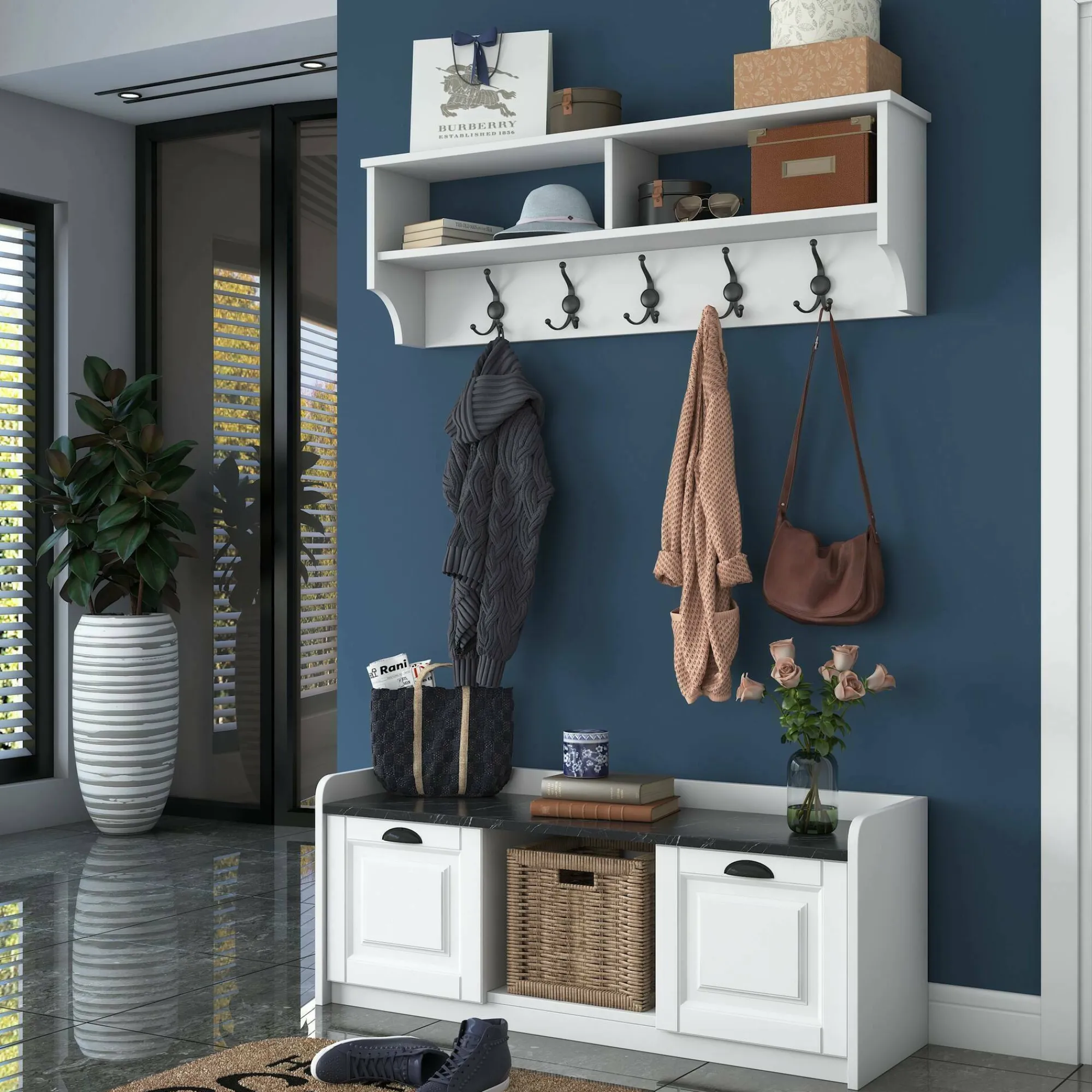Mobile da ingresso Frank, 120x22 h37 cm, Bianco e Grigio<Dmora Online