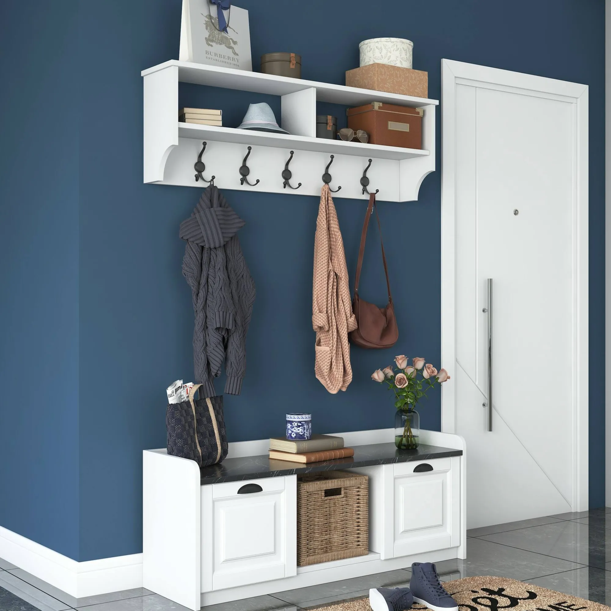 Mobile da ingresso Frank, 120x22 h37 cm, Bianco e Grigio<Dmora Online