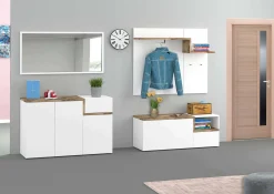 Mobile da ingresso Graziella, cm 120x40h54, Bianco lucido e Acero<Dmora Outlet