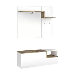 Mobile da ingresso Graziella, cm 120x40h54, Bianco lucido e Acero<Dmora Outlet